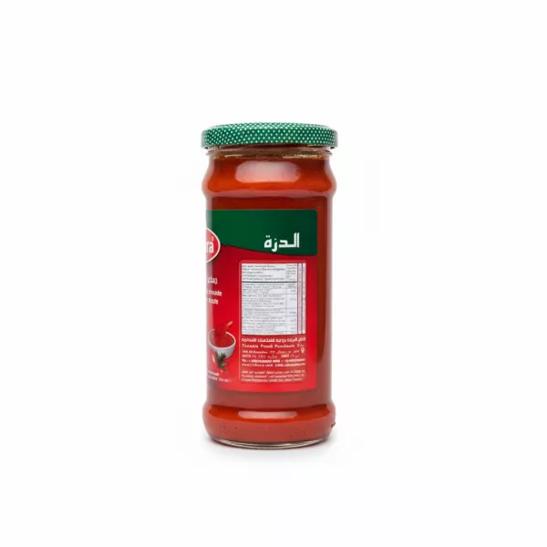 Durra tomato paste jar side view showing label