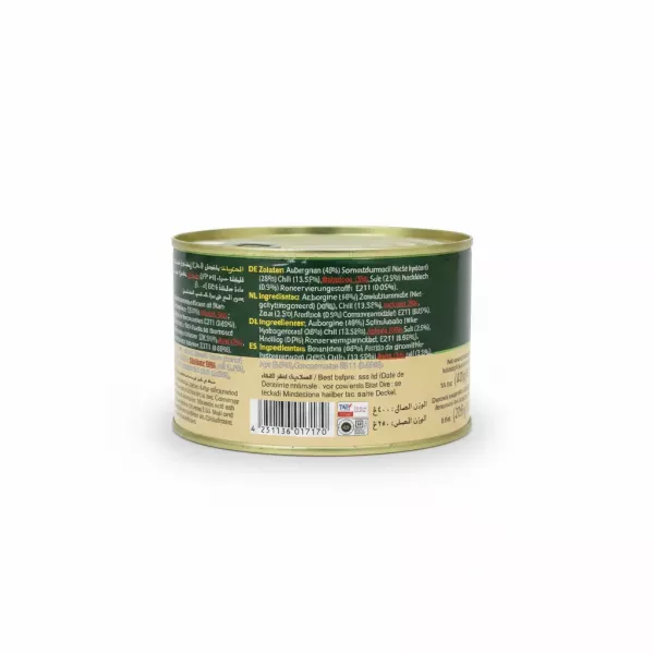 Ingredients list and nutritional info on Durra Makdous tin