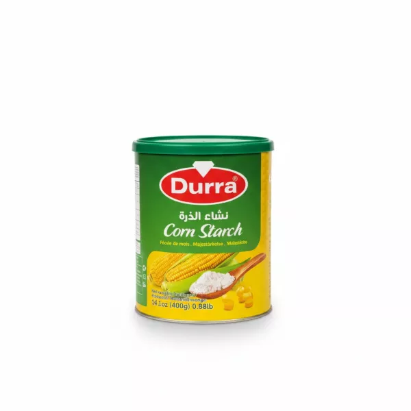 Durra Corn Starch container with green and yellow packaging