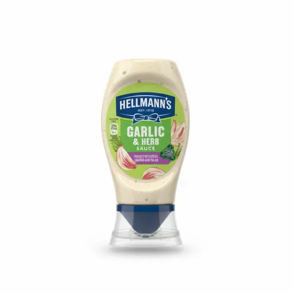 Hellmann's Garlic & Herb Sauce bottle front view