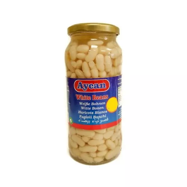 Aycan White Beans 580g can – premium halal-certified cannellini beans for stews and salads