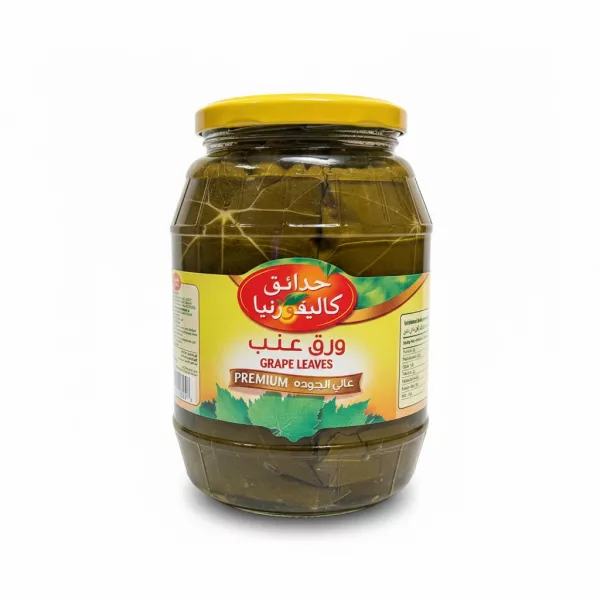Jar of California Garden Premium Grape Leaves with yellow lid