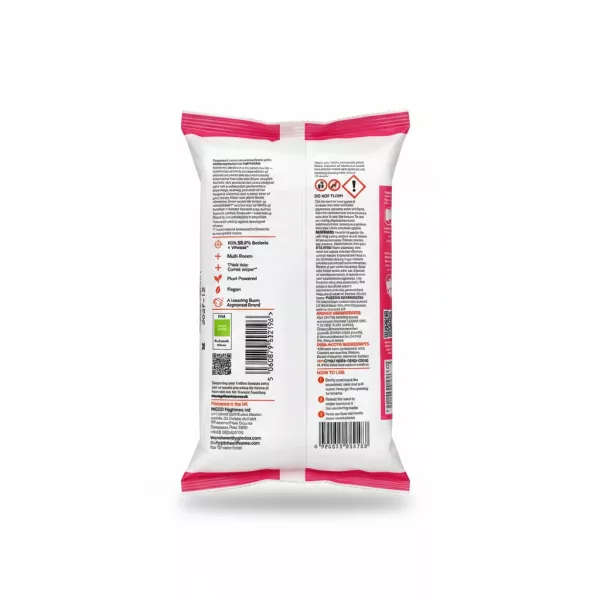 Back of INEOS Multi-Room Antibac Wipes packaging with product details and instructions