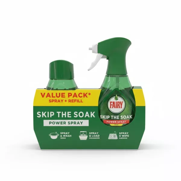 Fairy Skip The Soak Lemon Power Spray value pack with spray and refill bottles