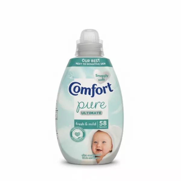 Comfort Pure Ultimate Fresh Fabric Conditioner front label showing baby image