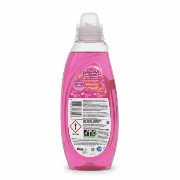 Back label of Surf Magnifi-Scent Wash Laundry Detergent bottle with instructions and ingredients