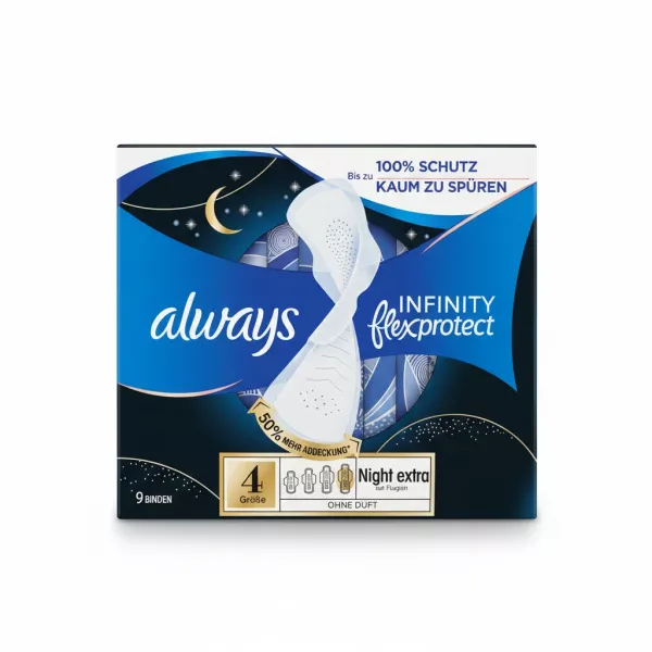 Always Infinity Flexprotect Night Extra sanitary pads box front with German text