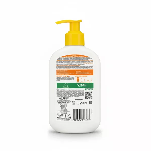 Garnier Vitamin C Brightening Cream Cleanser bottle back with ingredients