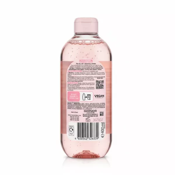 Garnier Micellar Rose Water bottle back label with ingredients and details