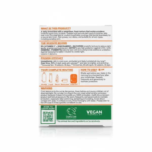 Back of Garnier Vitamin C Wonder Tint box with product details and usage instructions
