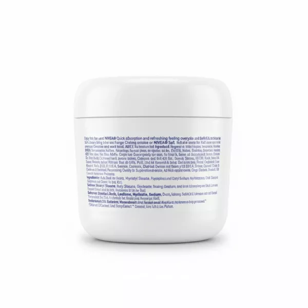 Nivea Soft Cream jar back view showing ingredients