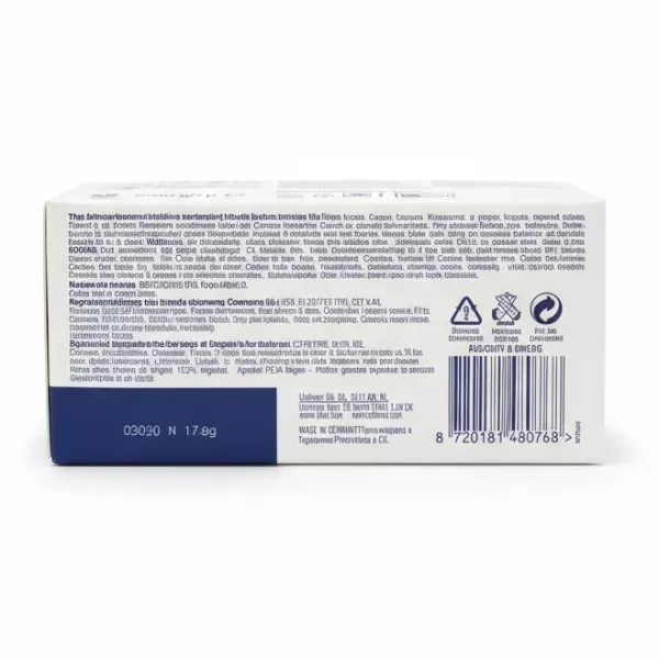Back and side view of Dove Shea Butter Beauty Bar with information and barcode