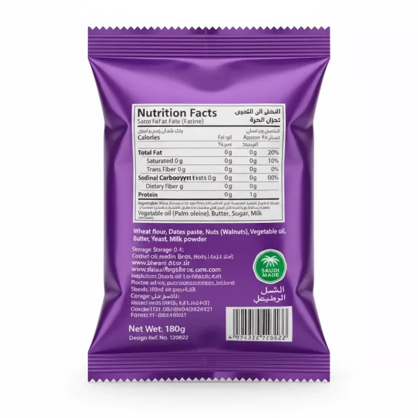 Halwani Bros Maamoul Bites nutrition facts and ingredients on pack back