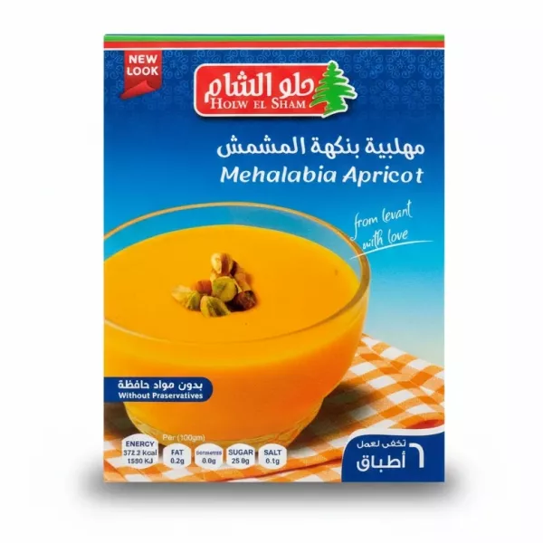 Box of Holw El Sham Apricot Mehalabia dessert mix