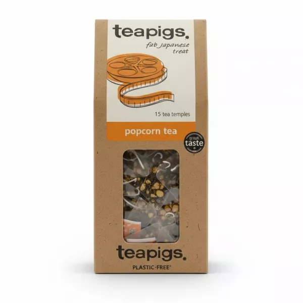 Box of teapigs popcorn tea with visible tea temples
