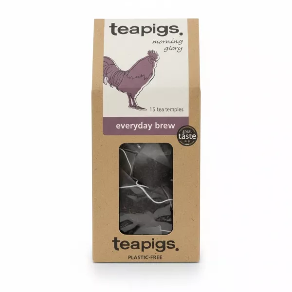 teapigs Everyday Brew English Breakfast Tea box front view with window displaying tea temples