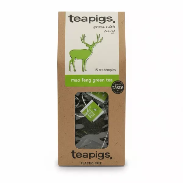 Teapigs Pure Mao Feng Green Tea package front view showing tea temples inside