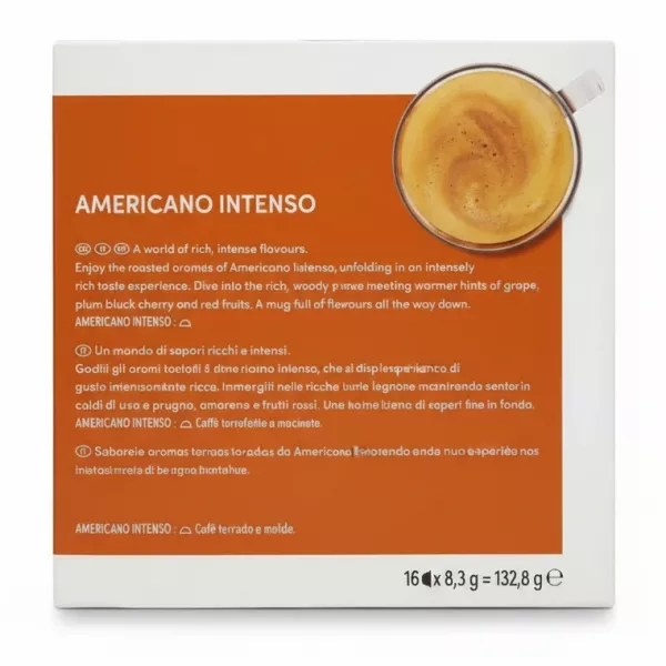 Nescafé Dolce Gusto Americano Intenso coffee pod box back with product description