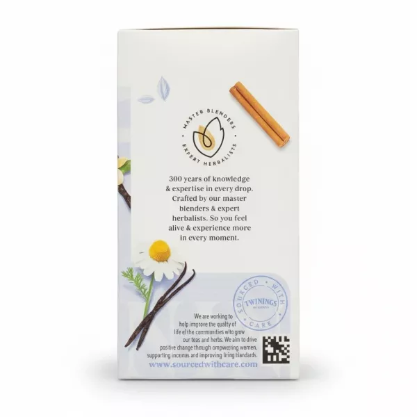 Back view showing Twinings master blenders message and cinnamon stick