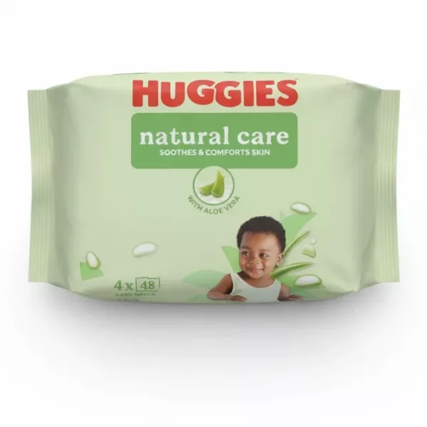 Front view of Huggies Natural Care Baby Wipes pack showing branding and quantity
