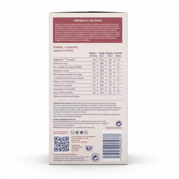 Back of Kendamil infant milk box with feeding guide and product details