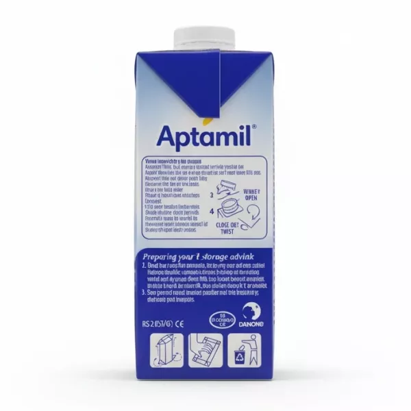Back of Aptamil Toddler Milk carton with feeding instructions