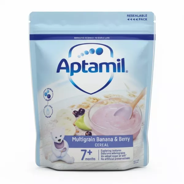 Aptamil Multigrain Banana & Berry Baby Cereal pouch front
