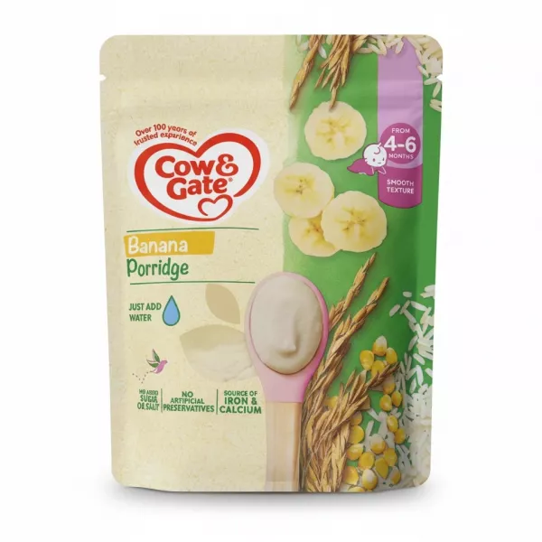 Cow & Gate Banana Porridge resealable pouch packaging front