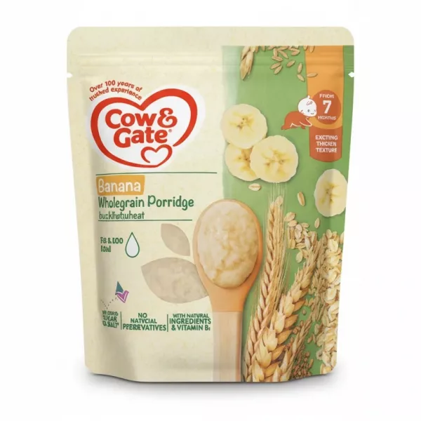 Cow & Gate Banana Wholegrain Porridge front packaging