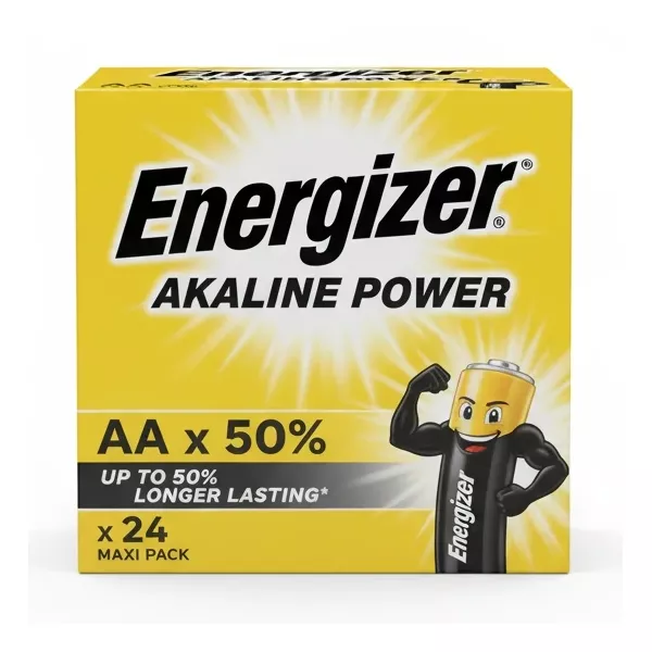 Energizer Alkaline Power AA Batteries 24 pack box front view