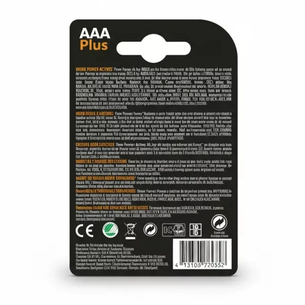 Back packaging of Duracell Plus AAA batteries with product details and barcode