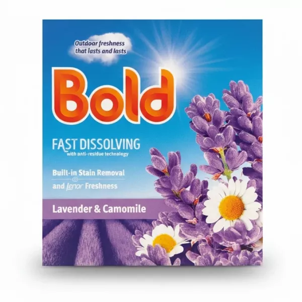 Bold lavender and camomile fast dissolving laundry detergent box front