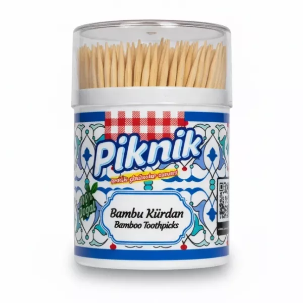 Piknik bamboo toothpicks container held in hand