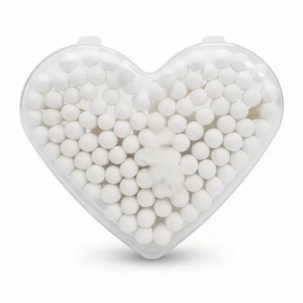 Heart-shaped container filled with cotton swabs