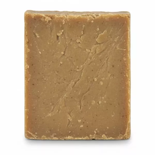 Back view of square natural olive oil soap showing texture