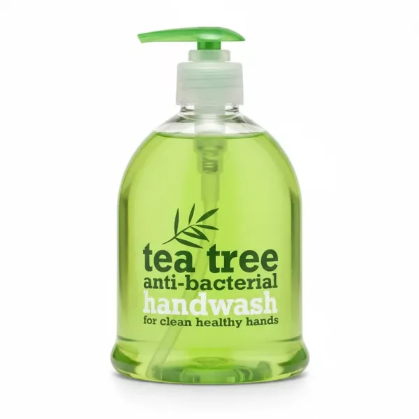 Bottle of green tea tree anti-bacterial handwash with pump