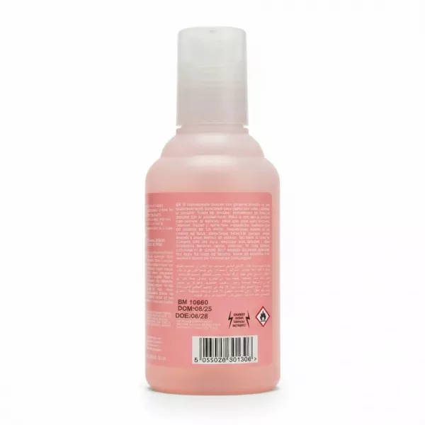 Back label of Enliven Essentials Nail Polish Remover with ingredients and instructions