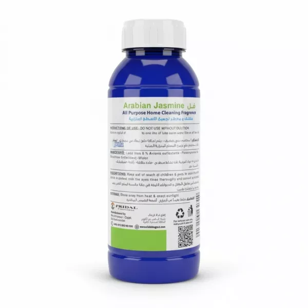 Back view of Frida Home Arabian Jasmine cleaner bottle showing usage instructions and ingredients