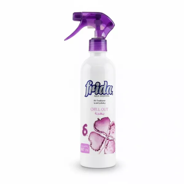 Fridal Aqua Sensations Chill Out Air Freshener bottle front view with purple trigger spray