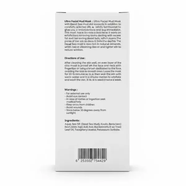 SEAcare Ultra Facial Mud Mask packaging back with usage and ingredients