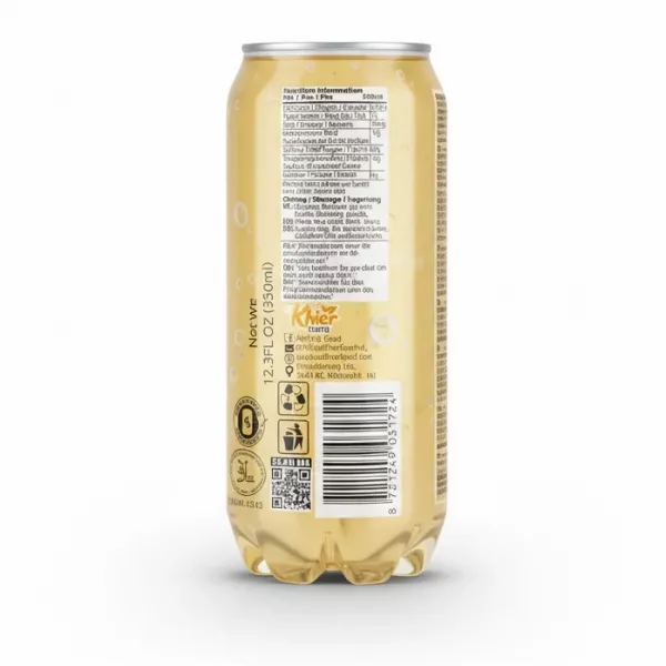 Back view of Lazez Mango flavour sparkling drink showing ingredients and barcode