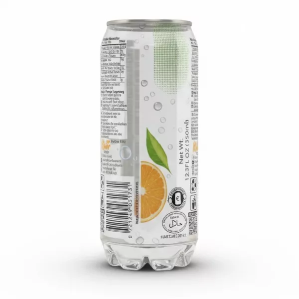 Back view showing nutritional information and barcode of Lazez Orange Sparkling Drink
