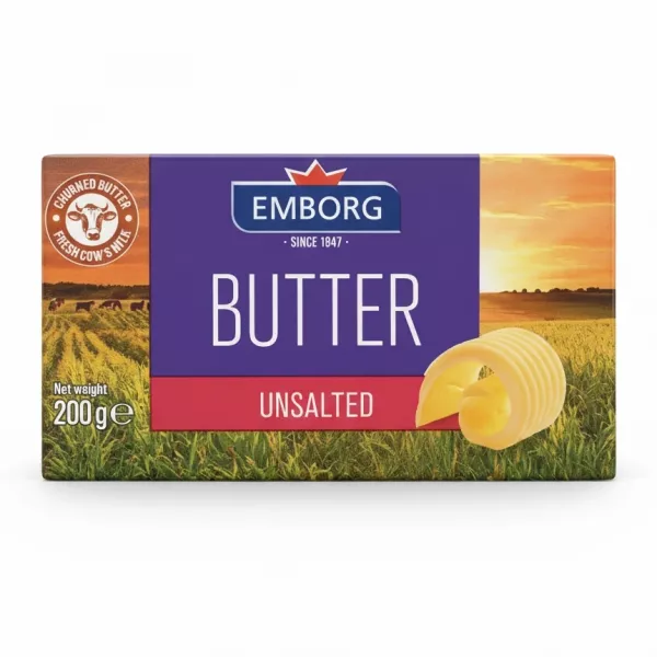 Emborg Unsalted Butter 200g pack front view