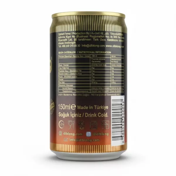 Back view of Diblong ginseng drink can showing nutritional information