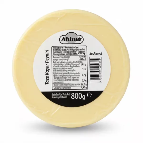 Back label showing nutritional facts and barcode on Ahinur cheese