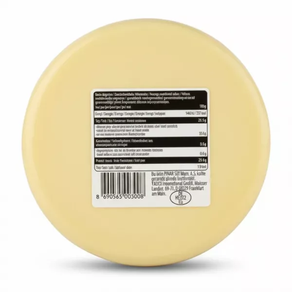 Back label showing nutritional information and barcode of Pinar Taze Kaşar cheese