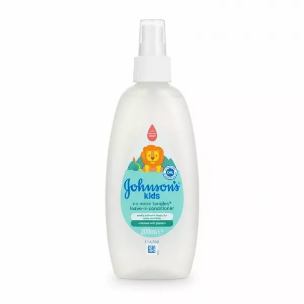 Johnson's Kids No More Tangles leave-in conditioner bottle on a white background