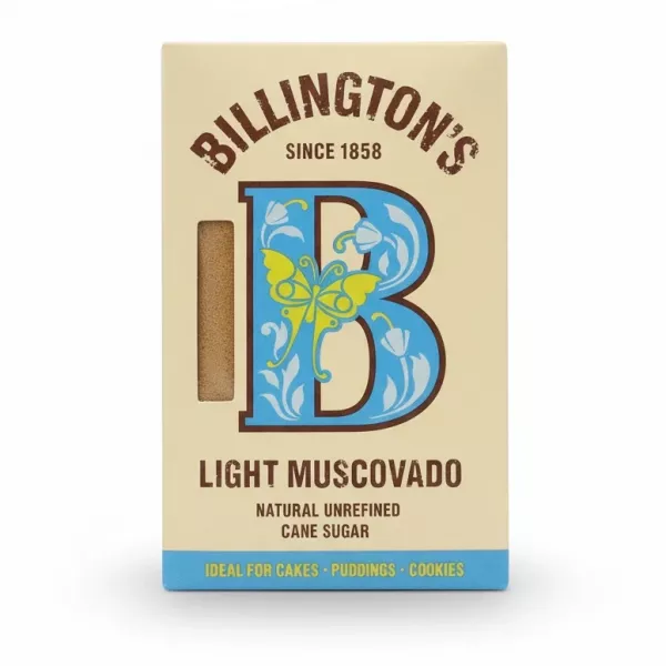 Billington's Light Muscovado natural unrefined cane sugar box front