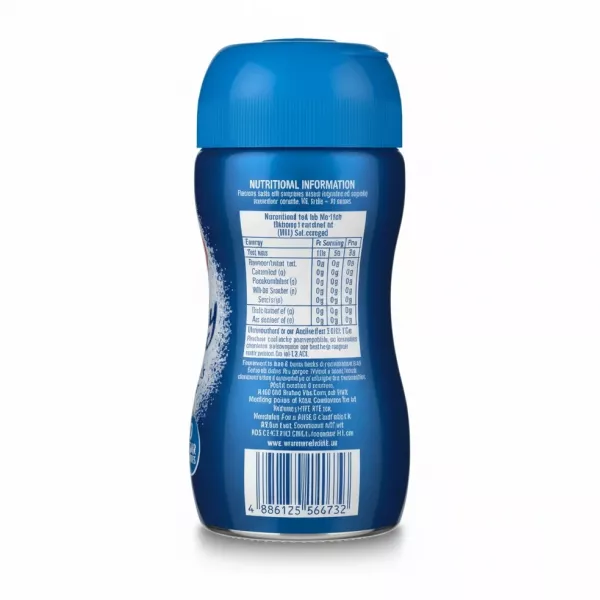 Back label of Canderel Sugarly showing nutritional information on white background