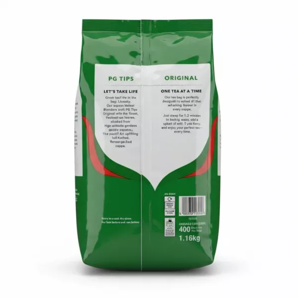 PG Tips Original 400 Tea Bags pack back view with product details